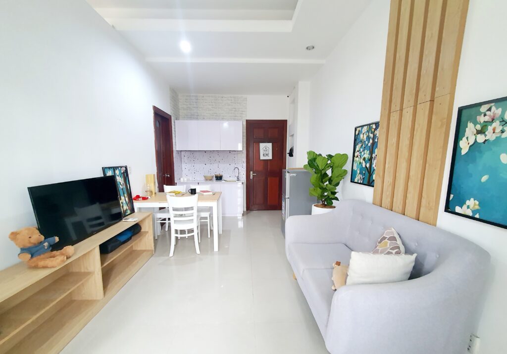 Warm apartment interior with refined finishes